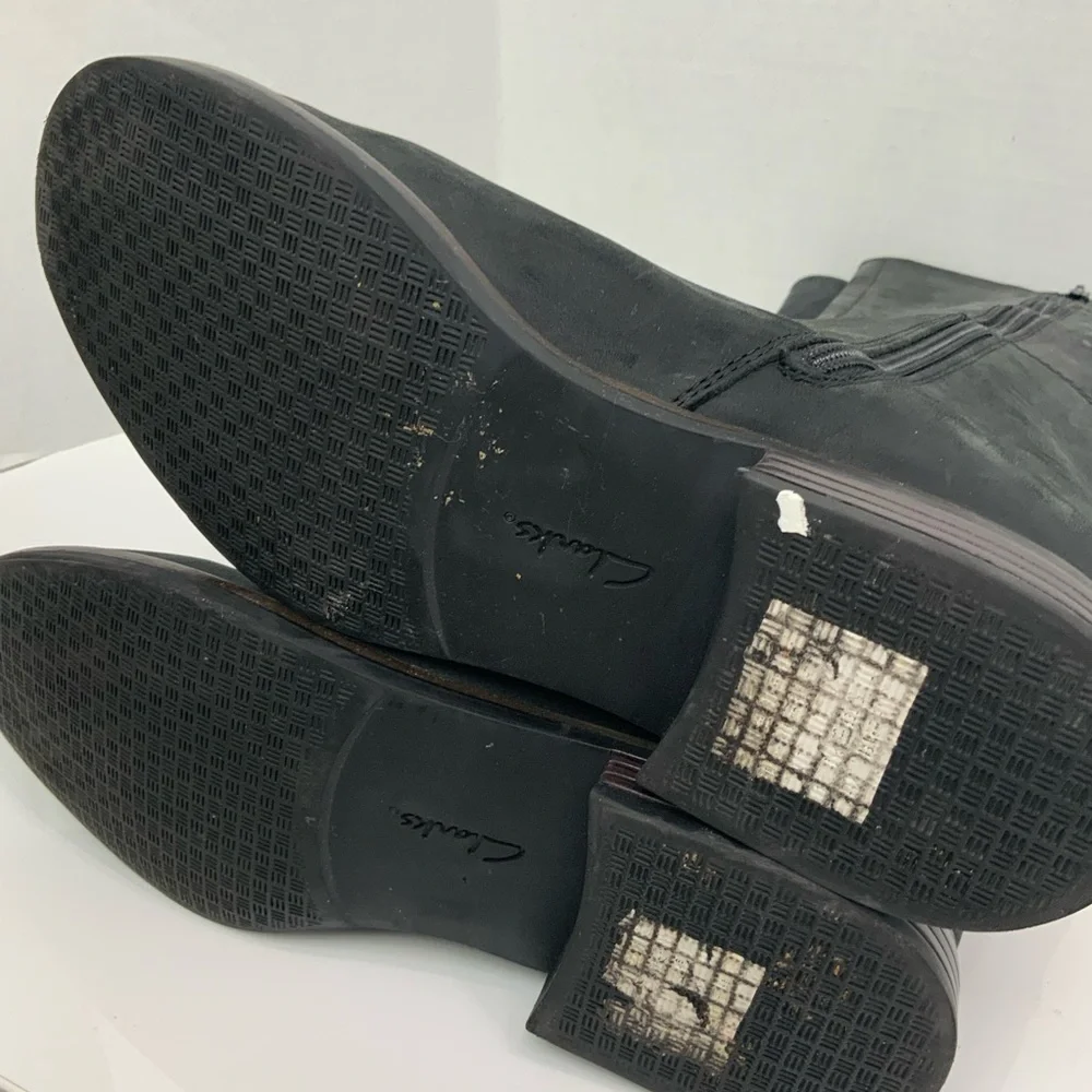 Clarks Sz 7.5 Camzin Branch Black Leather Buckle Zip Up‎ Knee Tall Riding Boots